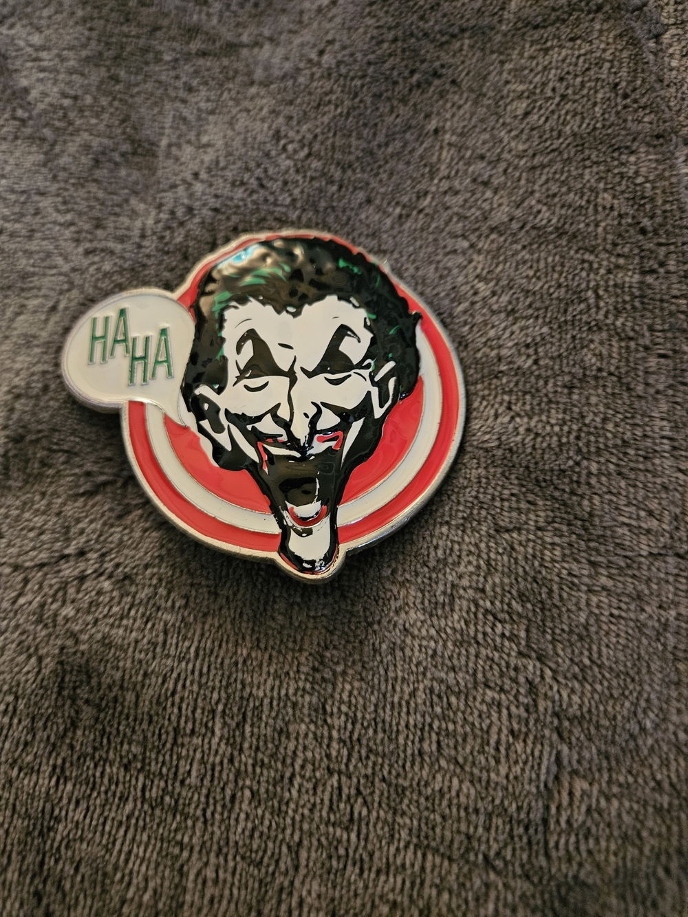 Red & White Laughing Face Enamel Pin - Novelty Home Accent